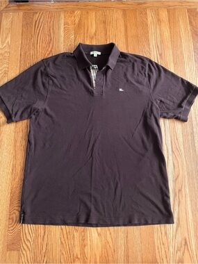 Burberry Men’s Brown Polo with Signature Check Placket XL